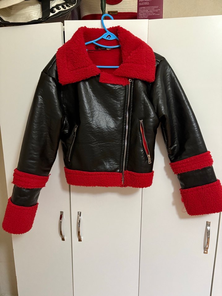 Kırmızı Kürklü Deri Mini Ceket - Görsel 2