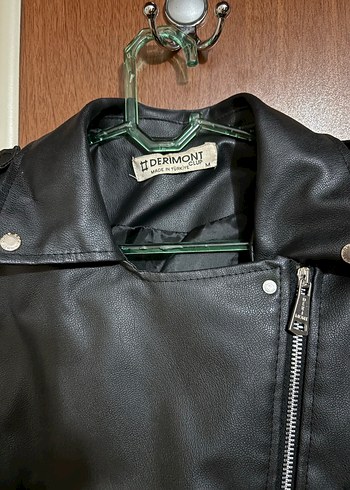 Siyah Kısa Kemerli Biker Deri Ceket - Görsel 2