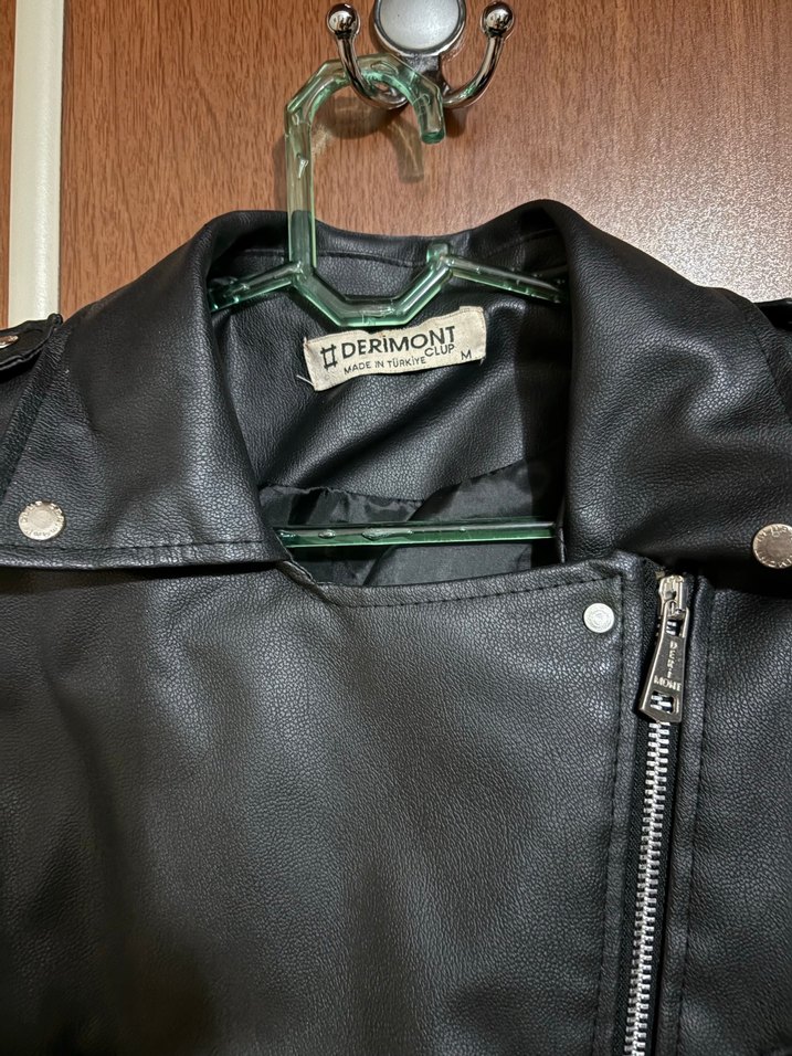 Siyah Kısa Kemerli Biker Deri Ceket - Görsel 2