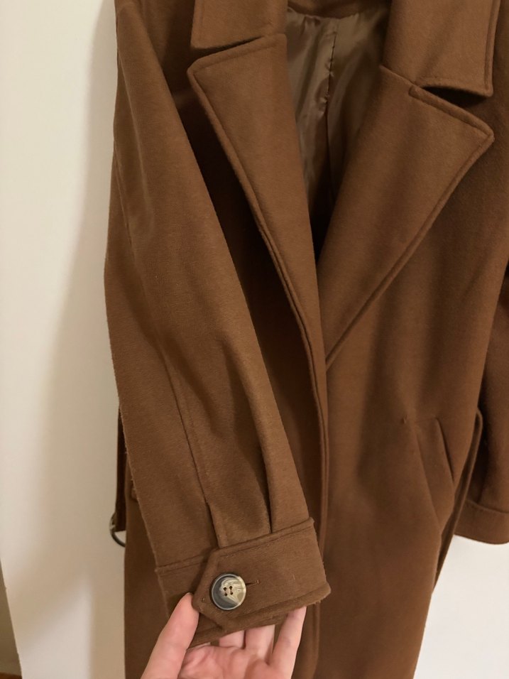 Kahverengi Süet Midi Kadın Kaban - Görsel 2