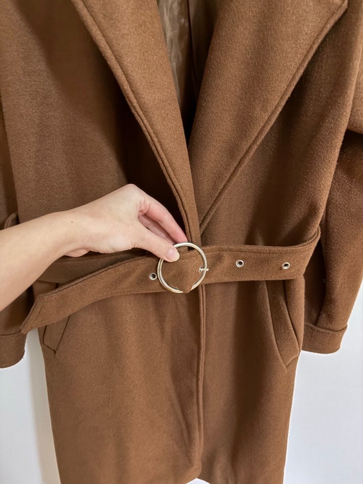 Kahverengi Süet Midi Kadın Kaban - Görsel 3