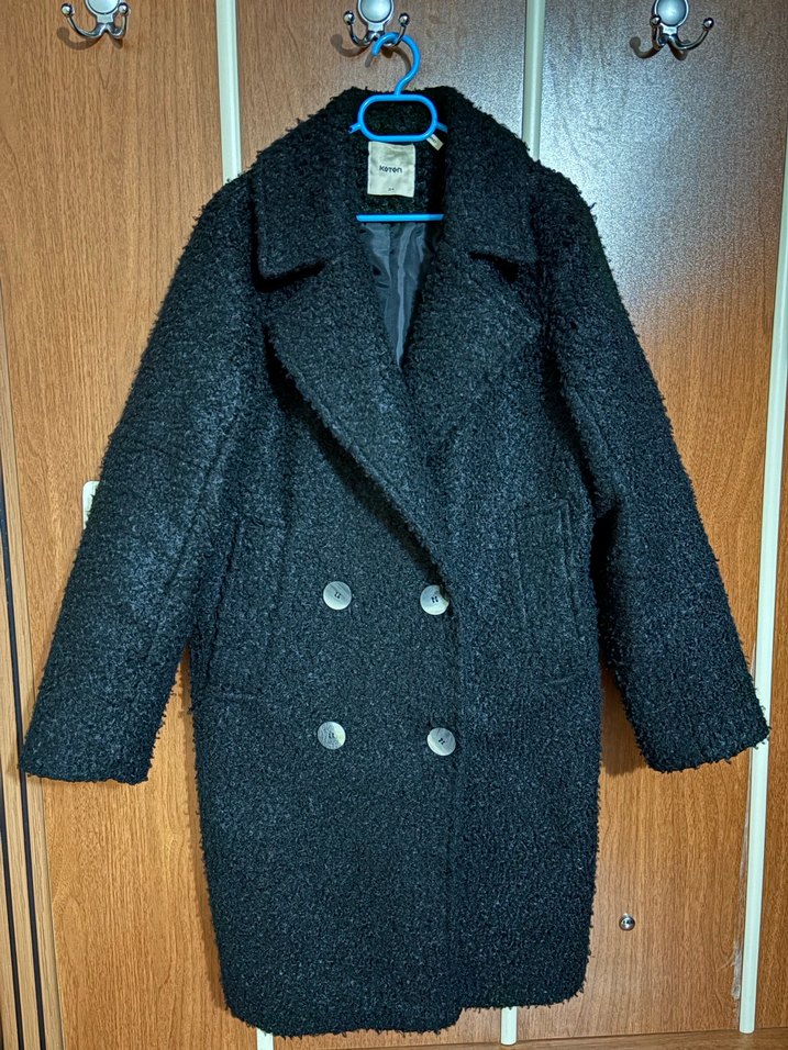 Siyah Çift Düğmeli Kadın Kaban - Görsel 3