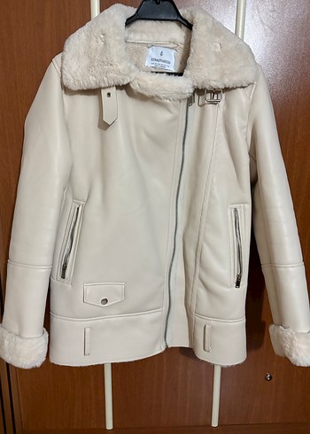 Kürklü Bej Deri Kadın Ceket - Görsel 5