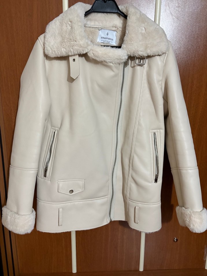 Kürklü Bej Deri Kadın Ceket - Görsel 5