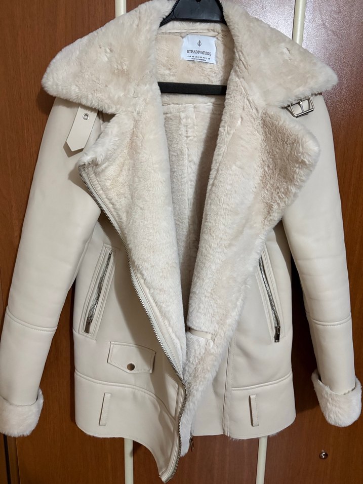 Kürklü Bej Deri Kadın Ceket - Görsel 4