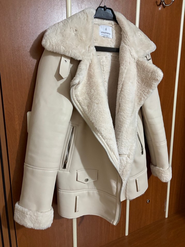 Kürklü Bej Deri Kadın Ceket - Görsel 3