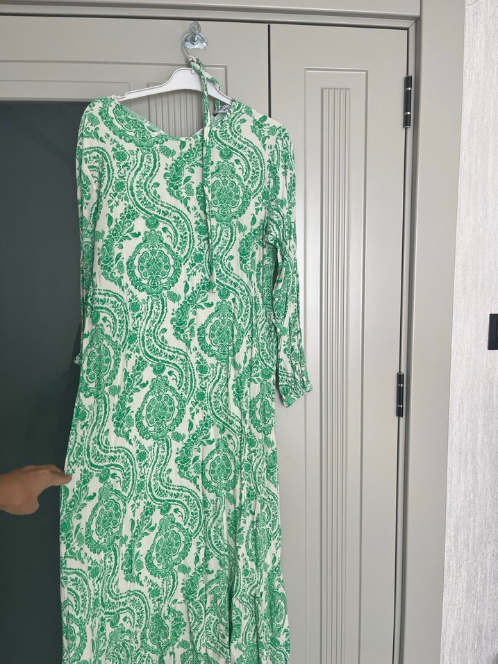 Yeşil Bohem Uzun Kollu Uzun Elbise - Görsel 3