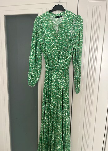 Tremdyolmilla yeşil V Yakalı Uzun Bohem Elbise - Görsel 5