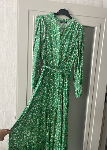 Tremdyolmilla yeşil V Yakalı Uzun Bohem Elbise - Görsel 4