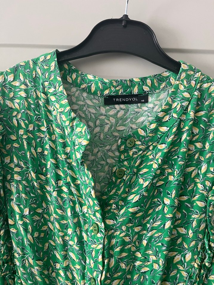 Tremdyolmilla yeşil V Yakalı Uzun Bohem Elbise - Görsel 2