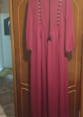Diğer Bordo Nakışlı Bohem Uzun Elbise