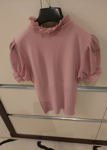 m Beden pembe Renk Pembe Fırfırlı Yüksek Yakalı Bluz ekol marka