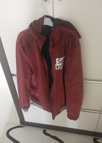 Erkek  Siyah Fermuarlı Sweatshirt çift taraflı kışlık kalın - Görsel 3