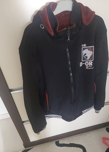 Erkek  Siyah Fermuarlı Sweatshirt çift taraflı kışlık kalın - Görsel 2