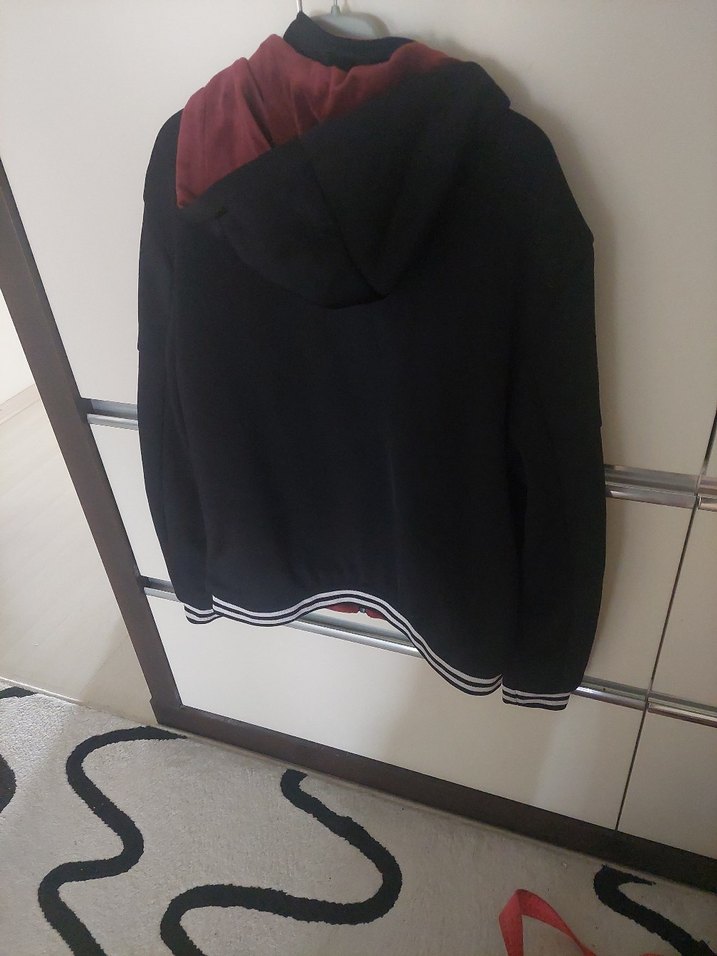 Erkek  Siyah Fermuarlı Sweatshirt çift taraflı kışlık kalın - Görsel 4