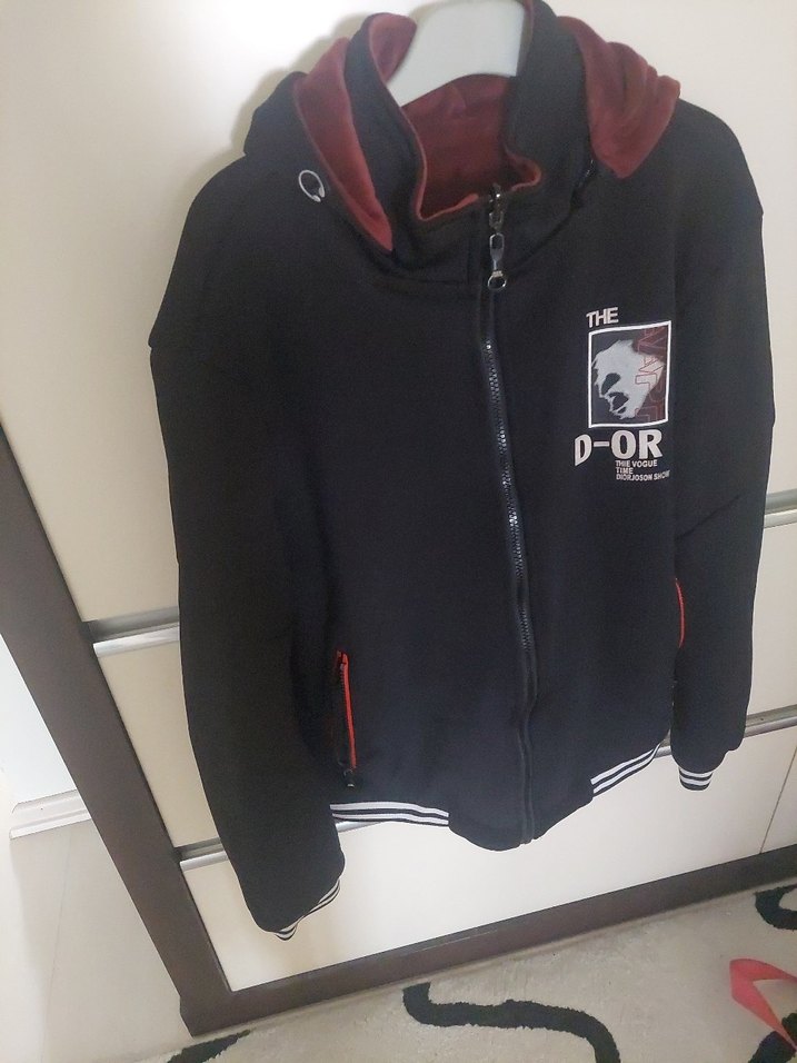 Erkek  Siyah Fermuarlı Sweatshirt çift taraflı kışlık kalın - Görsel 2