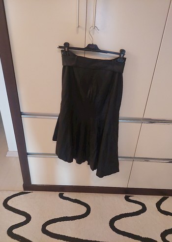 Kemerli Siyah Midi Deri Etek etiketli - Görsel 5