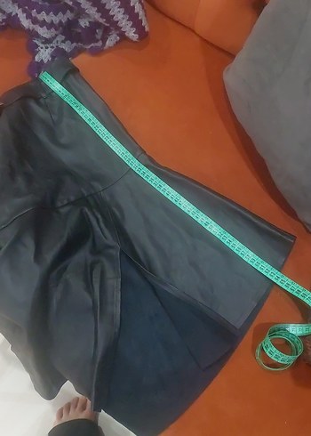 Kemerli Siyah Midi Deri Etek etiketli - Görsel 9