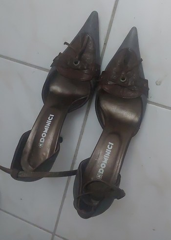 Kahverengi Deri Stiletto Topuklu Kadın Ayakkabı - Görsel 4