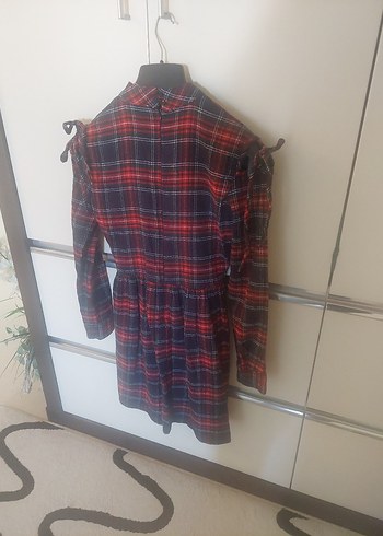 Uzun Kollu kadın 36 beden Ekose Elbise - Görsel 6