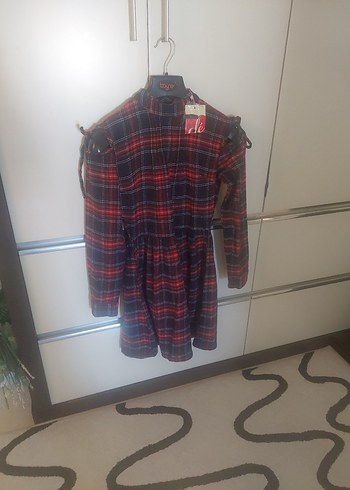 Uzun Kollu kadın 36 beden Ekose Elbise - Görsel 2