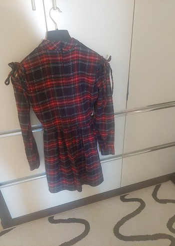 Uzun Kollu kadın 36 beden Ekose Elbise - Görsel 5