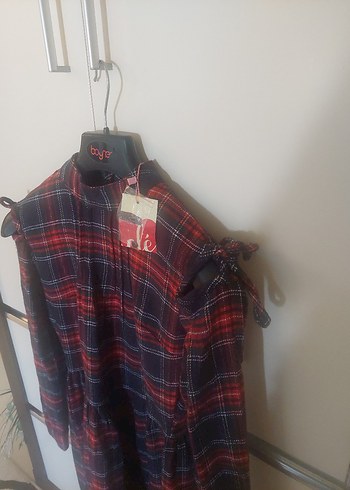 Uzun Kollu kadın 36 beden Ekose Elbise - Görsel 3