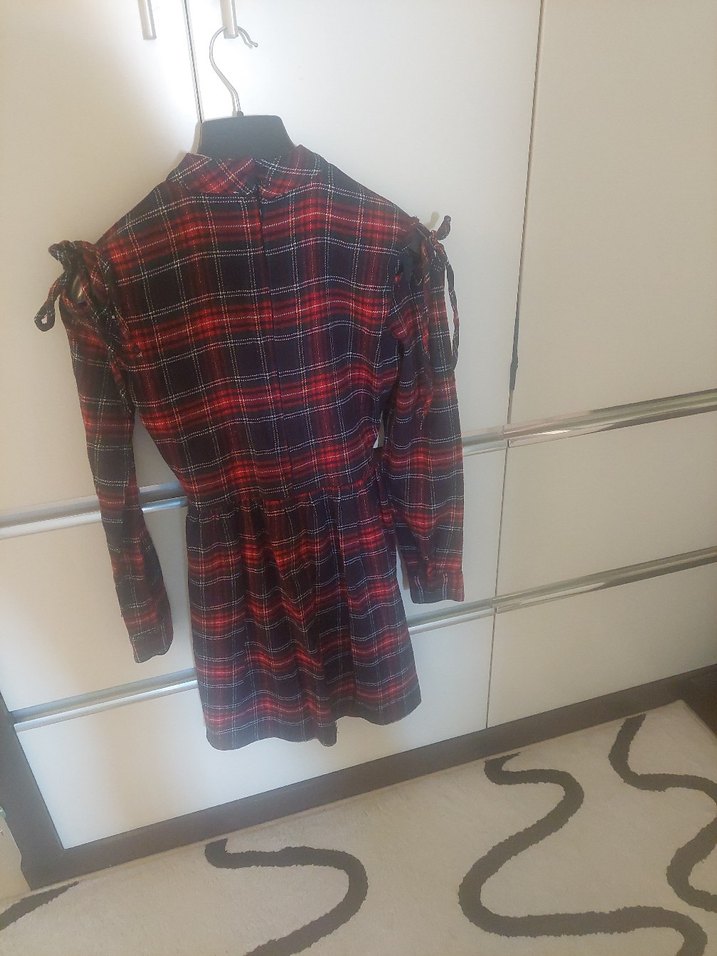 Uzun Kollu kadın 36 beden Ekose Elbise - Görsel 5