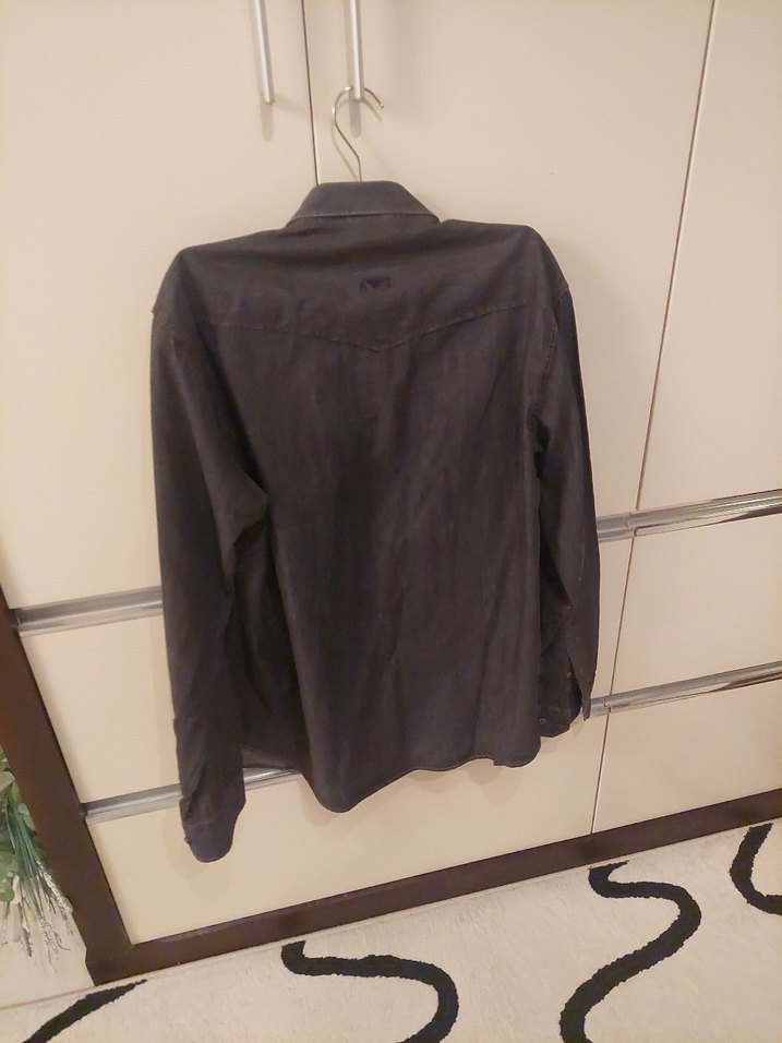 Düğmeli antrasit şık  Denim Erkek Gömlek - Görsel 3