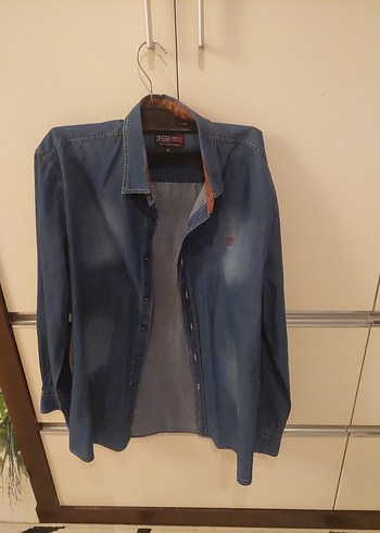 Düğmeli Mavi Denim erkek Gömlek - Görsel 2