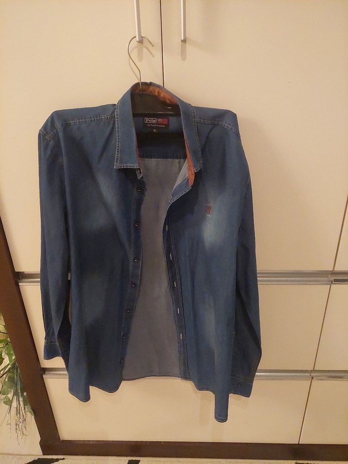 Düğmeli Mavi Denim erkek Gömlek - Görsel 2