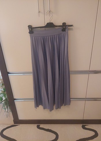 Gri  lila Pilili Midi Kadın Etek - Görsel 5