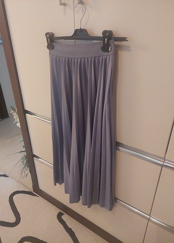 Gri  lila Pilili Midi Kadın Etek - Görsel 6