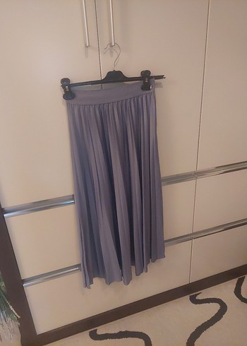 Gri  lila Pilili Midi Kadın Etek - Görsel 4