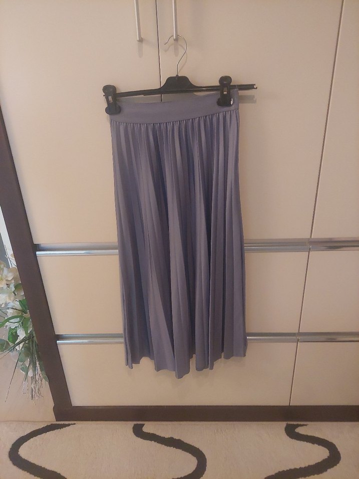 Gri  lila Pilili Midi Kadın Etek - Görsel 5