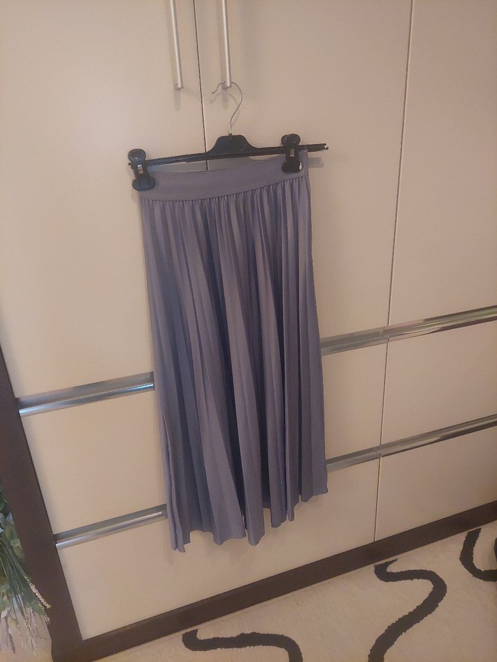 Gri  lila Pilili Midi Kadın Etek - Görsel 4