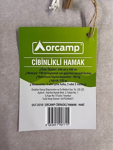 tek ebat Beden yeşil Renk Cibinlikli hamak