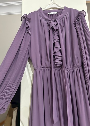 Mor lila Uzun Kollu Abiye Elbise - Görsel 4