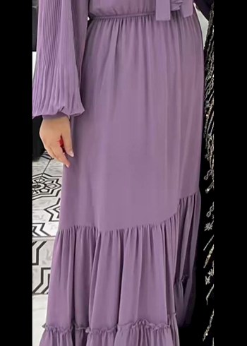 Mor lila Uzun Kollu Abiye Elbise - Görsel 6