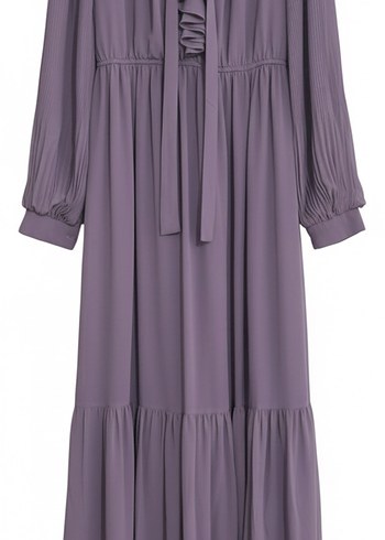 Mor lila Uzun Kollu Abiye Elbise - Görsel 2