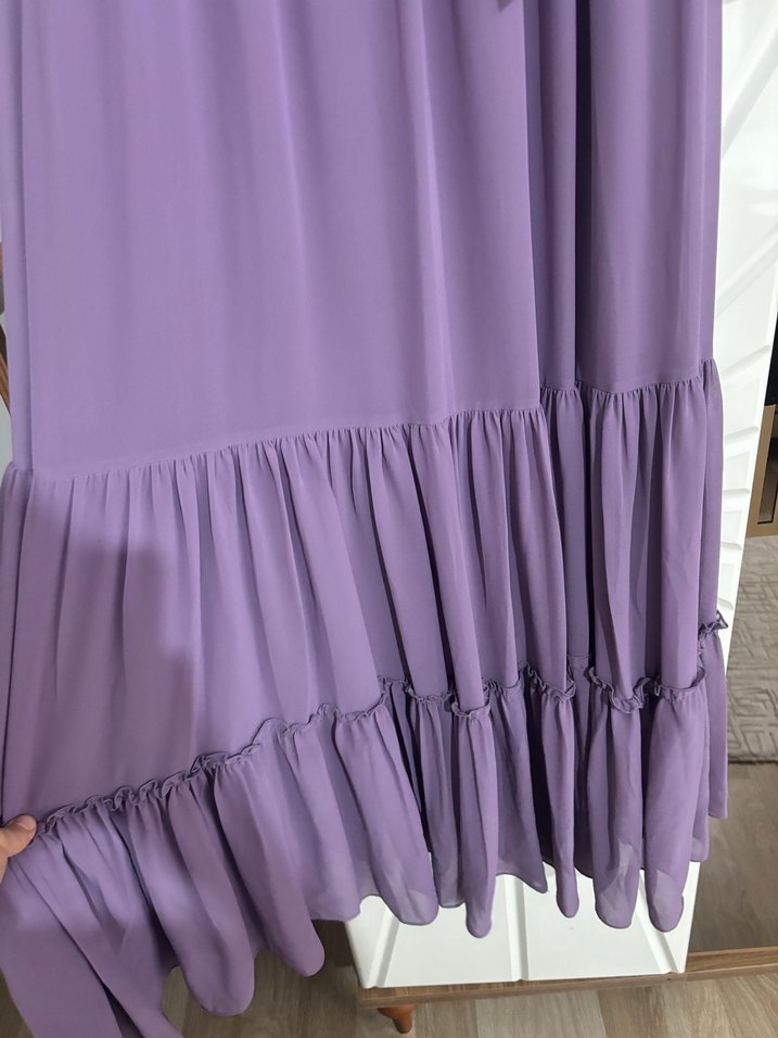 Mor lila Uzun Kollu Abiye Elbise - Görsel 5