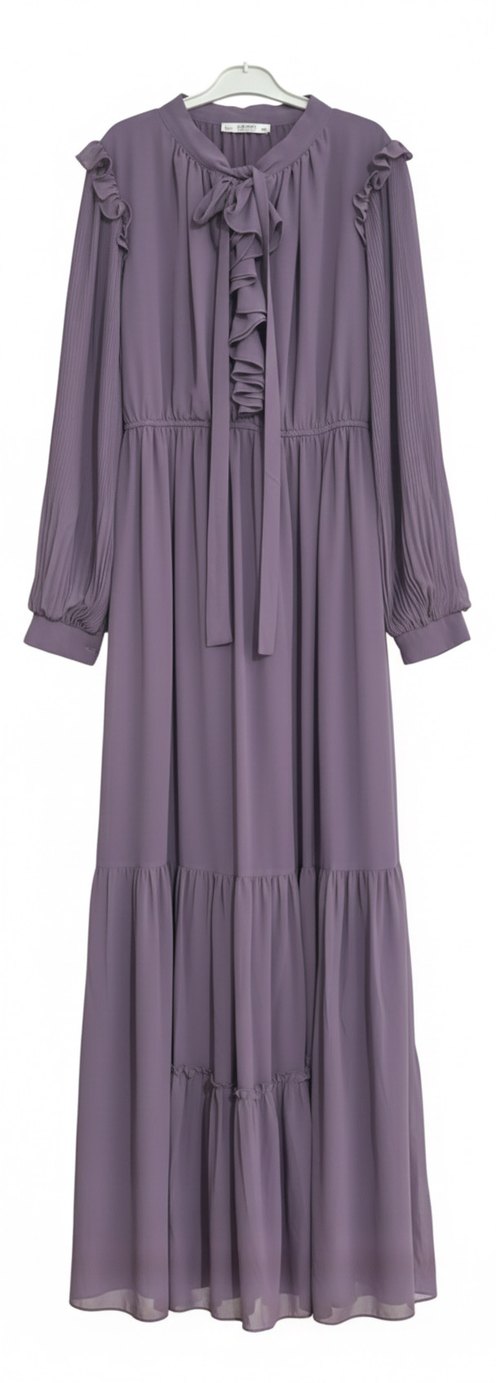 Mor lila Uzun Kollu Abiye Elbise - Görsel 2