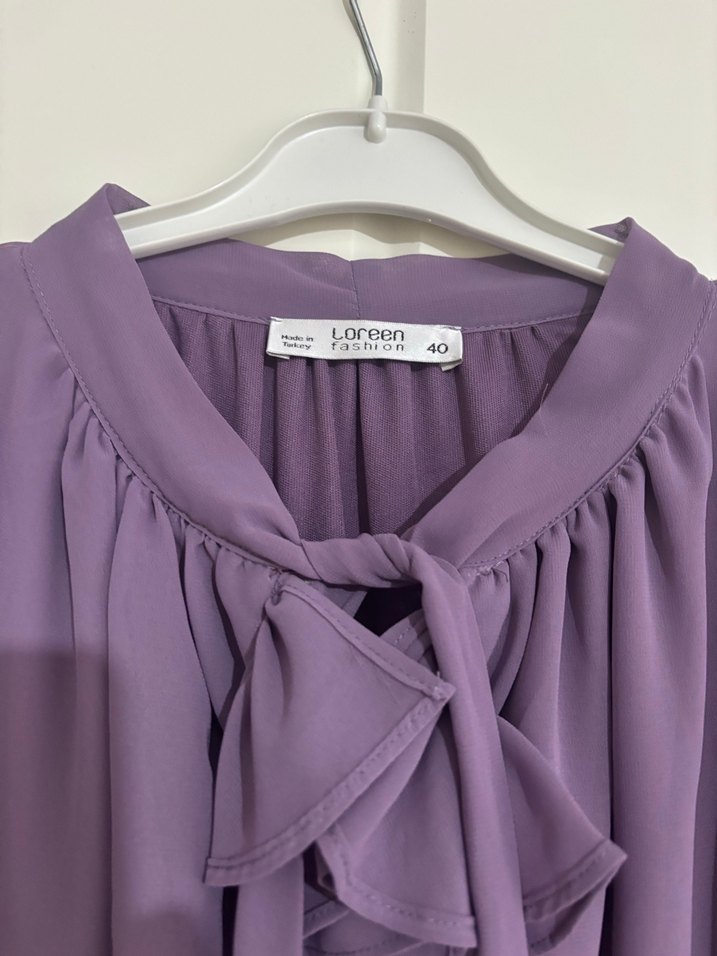 Mor lila Uzun Kollu Abiye Elbise - Görsel 3