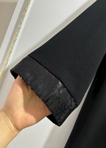 Siyah dantelli payetli abaya - Görsel 3