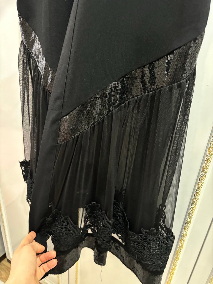 Siyah dantelli payetli abaya - Görsel 5