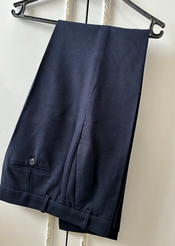 Lacivert Pilili kadın Kumaş Pantolon - Görsel 2