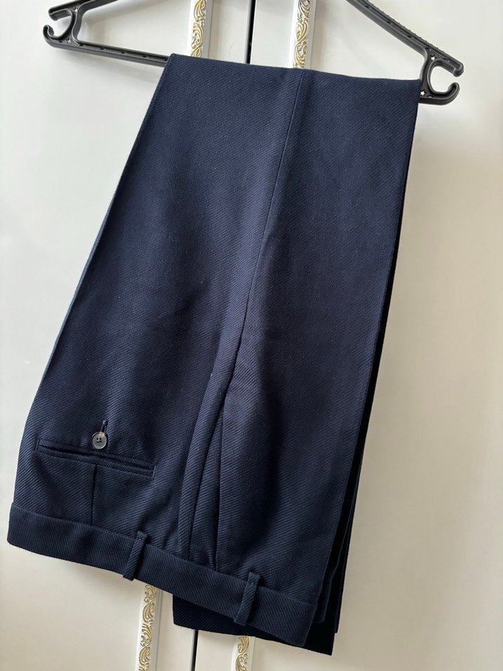 Lacivert Pilili kadın Kumaş Pantolon - Görsel 2