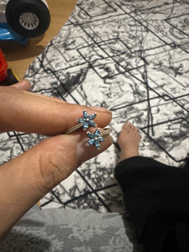 Mavi Çiçekli Parlak Kadın gümüş yüzük - Görsel 2