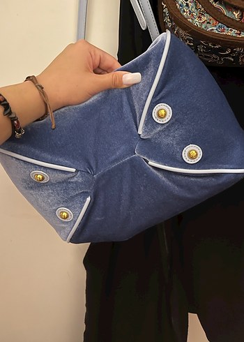Beden mavi Renk y2k juicy couture Mavi Süet Kadın Çanta Püsküllü