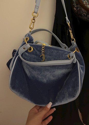 Juicy Couture y2k juicy couture Mavi Süet Kadın Çanta Püsküllü